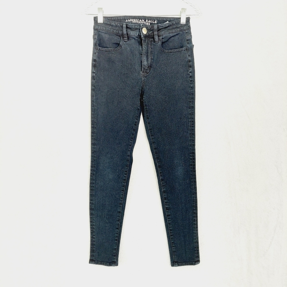 American Eagle Outfitters Black Mid Rise Super Stretch Skinny Jeans 5074
